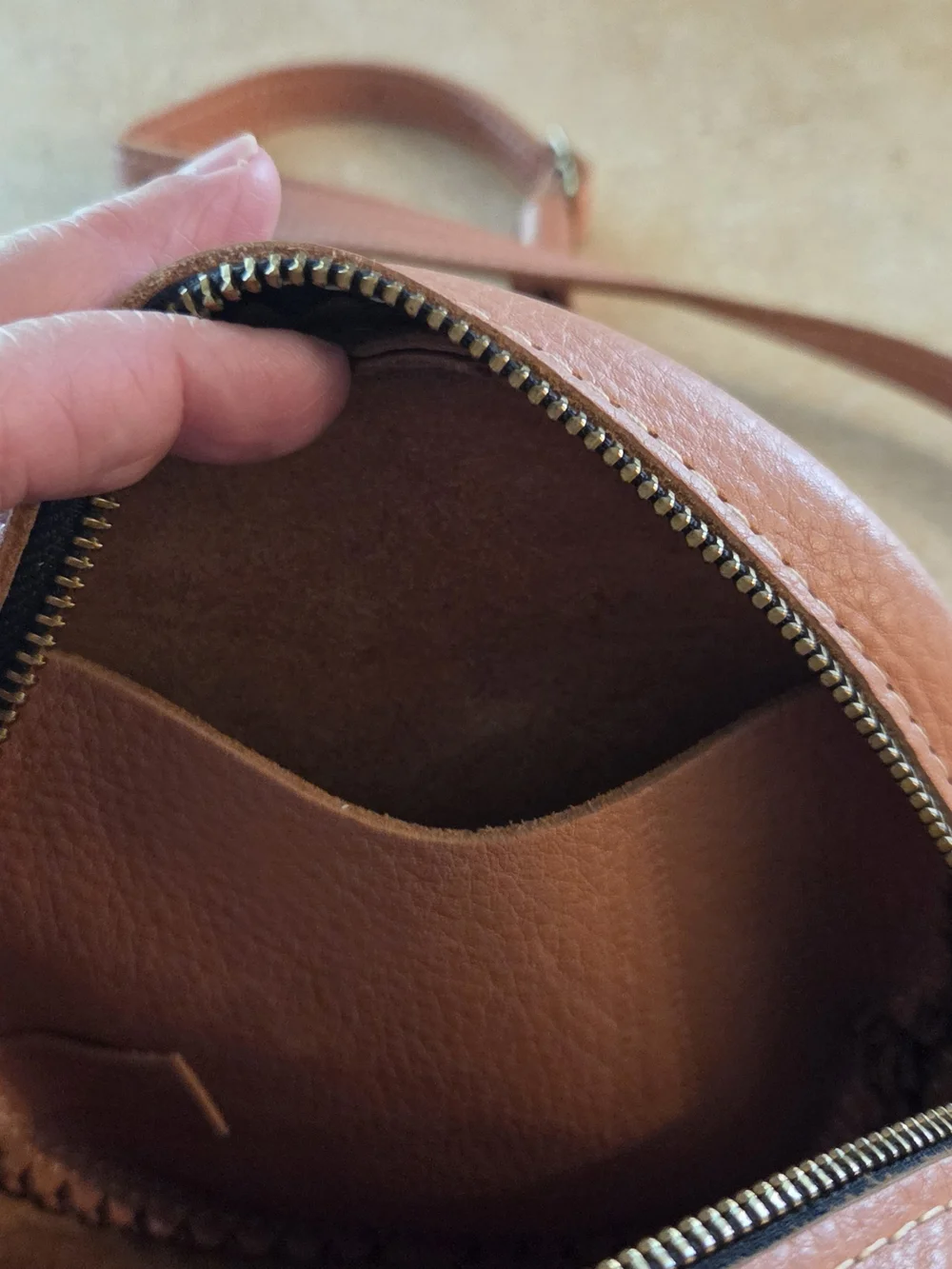 Portland Leather Small Circle Crossbody Bag- Vintage Pink EUC